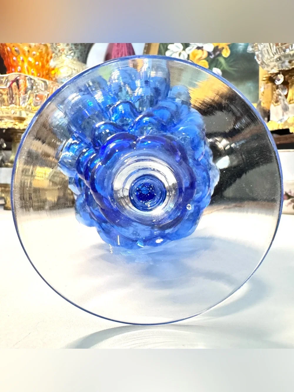 1950s–1960s Empoli Italian Cobalt Blue Grape Cluster Glass Decanter Set